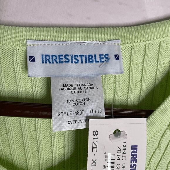 NWT IRRESISTIBLES Women’s Lime Green Cotton Cable Knit V-Neck Sweater Canada XL - Picture 4 of 11